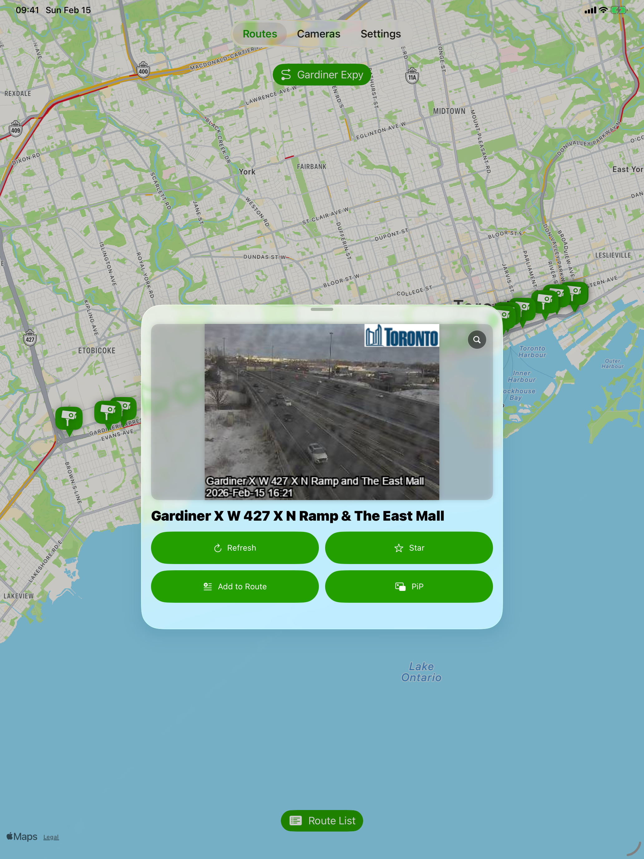 Camera detail sheet screenshot