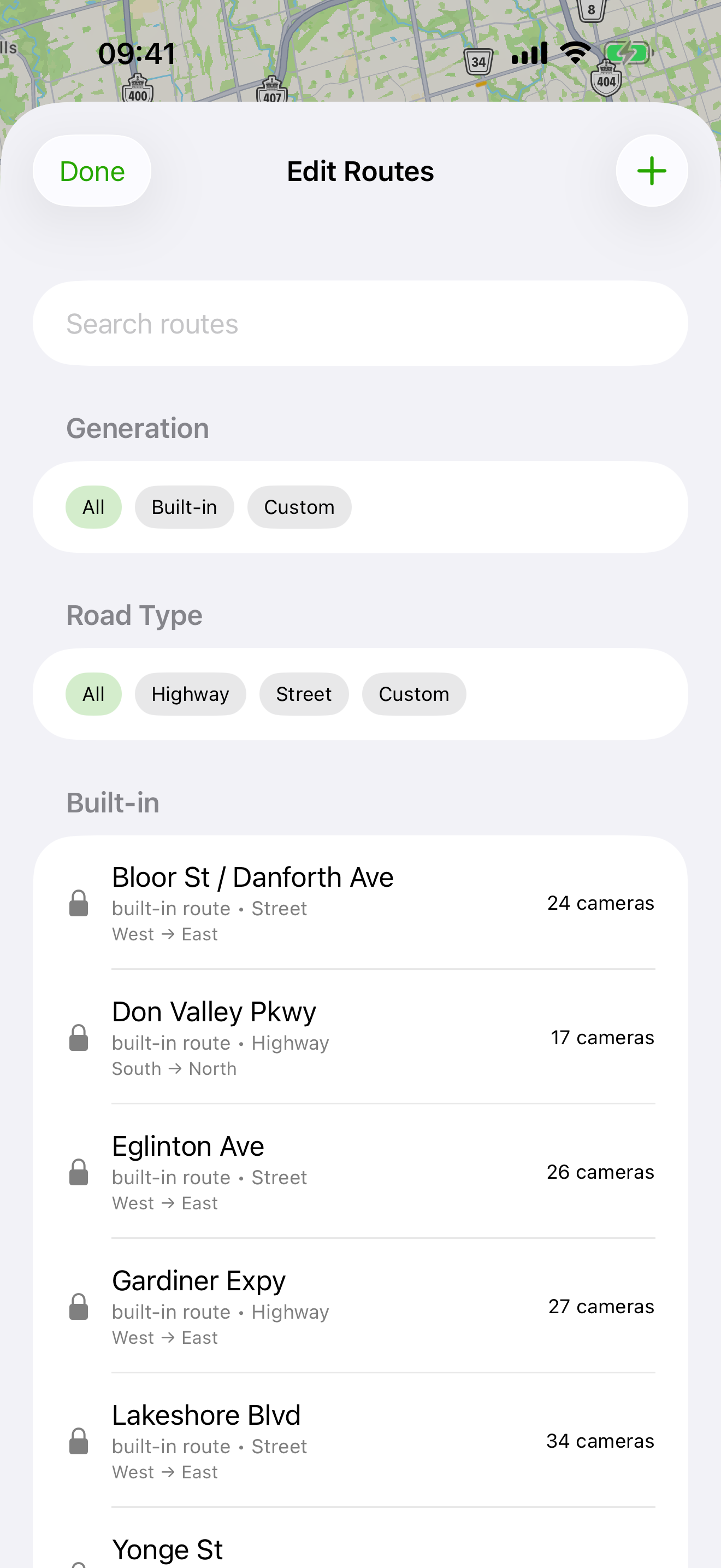 Route management screenshot